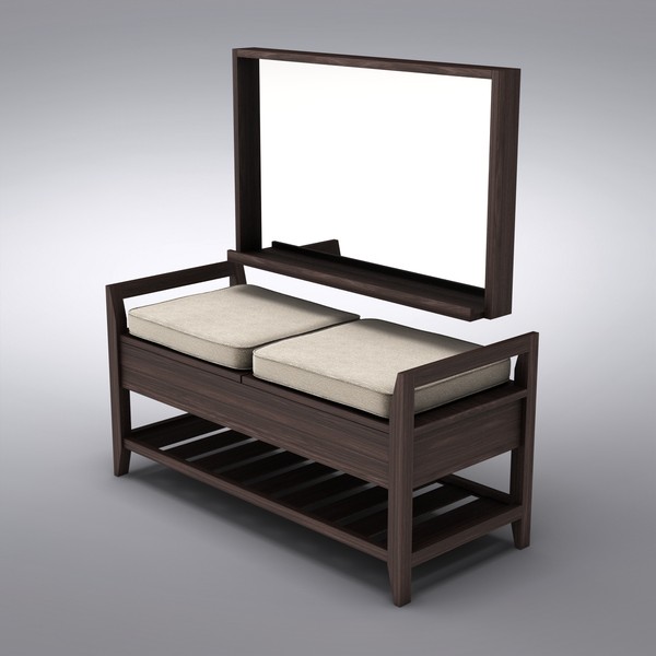 furniture 3d model - Addison Storage Bench with Cushions + Mirror by dddshop